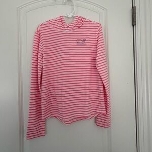 Vineyard Vines Kids Pink and White Striped Hooded tshirt